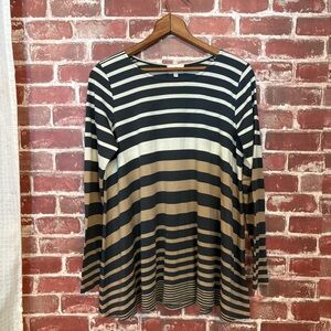 Elegant Striped Long Sleeve Top - Black and Tan